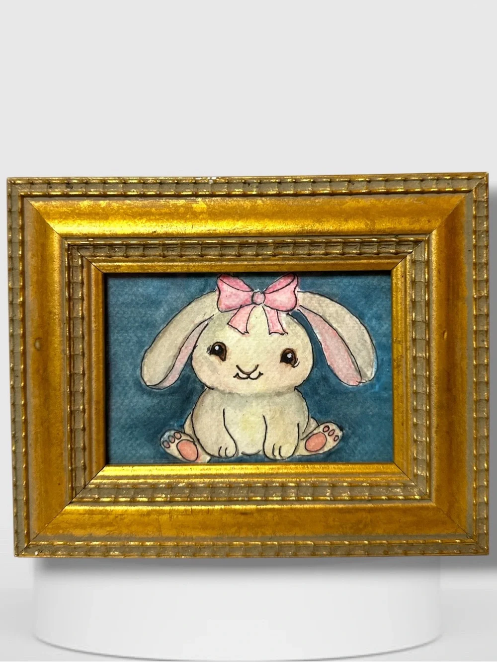 ORIGINAL FRAMED WATERCOLOR PAINTING BUNNY COQUETTE GIRL CAB6